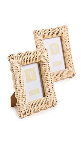 Two's Company 2-Piece 7x9 and 8x10 Rattan Photo Frame Set, Hand Woven Wicker Weave Natural Wood Rustic Boho Decor Frames