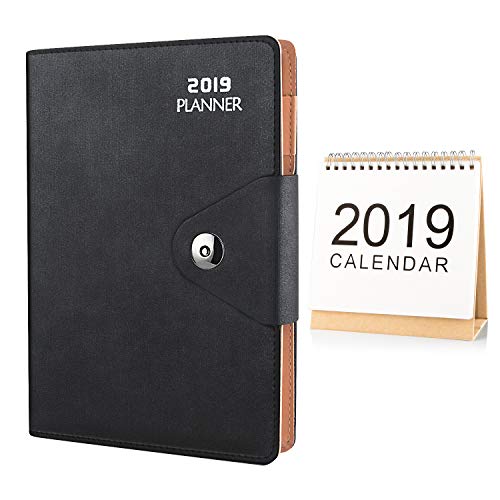 2019 Planner - Weekly & Monthly Planner with Calendar,A5 Premium Thicker Paper with Pen Holder, 2019 Monthly Wall Calendar, 8.3" x 8.7" (Black)