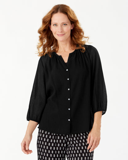 Lana bay gauze top 3/4 slv - XS - BLACK