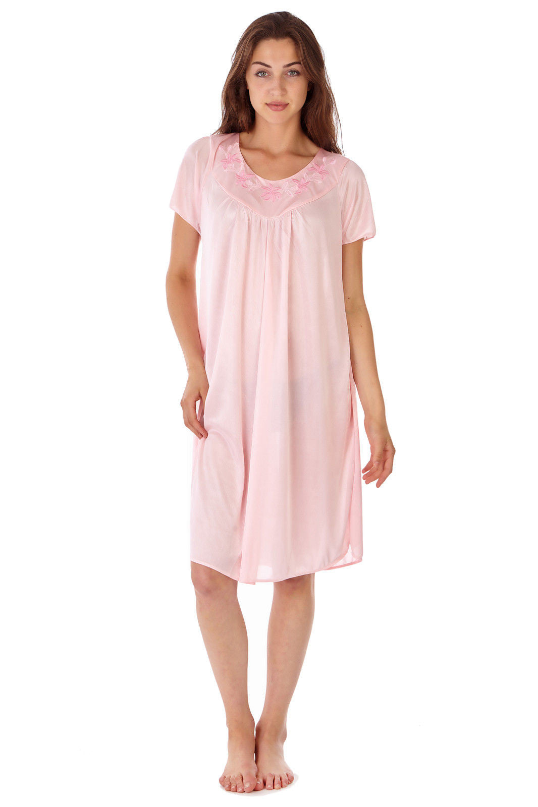 Rozi Knee Length Short Sleeves Silky Nylon Night Gown